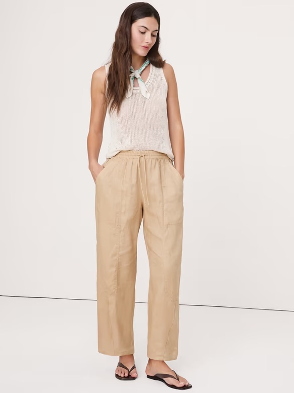 NEW! BANANA REPUBLIC BARREL-LEG LINEN PULL-ON PANT - SMALL ⛓️💥